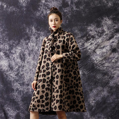 Winter Retro Leopard Loose Woolen Coat