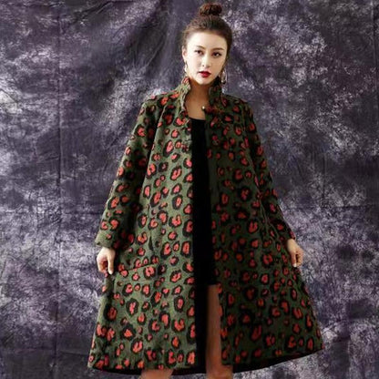 Winter Retro Leopard Loose Woolen Coat