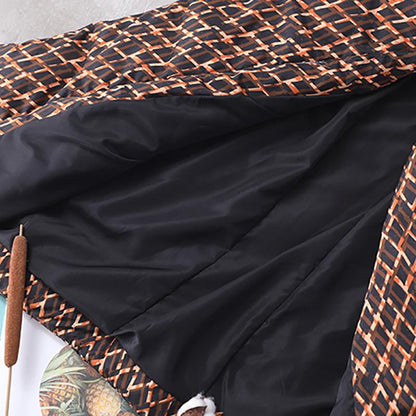 Winter Rhombus Printed Long Hooded Down Coat