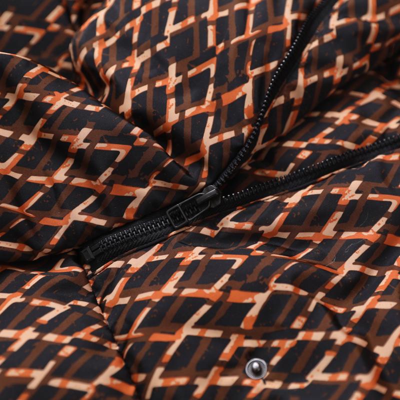 Winter Rhombus Printed Long Hooded Down Coat