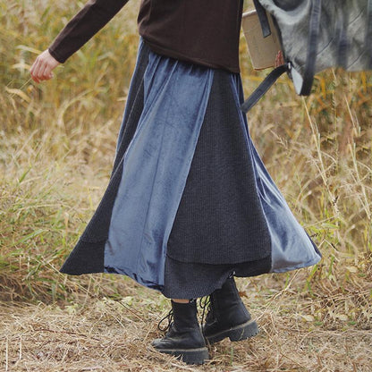 Winter Soft Comfortable Stitching A-line Skirt