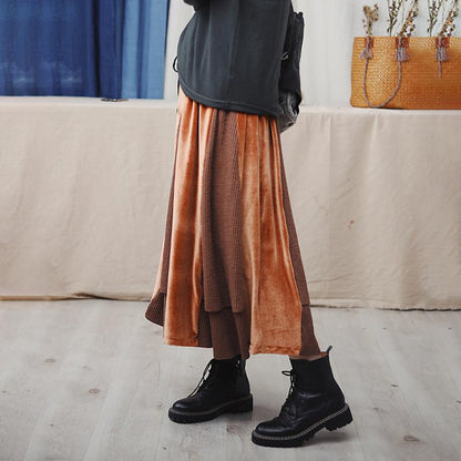 Winter Soft Comfortable Stitching A-line Skirt