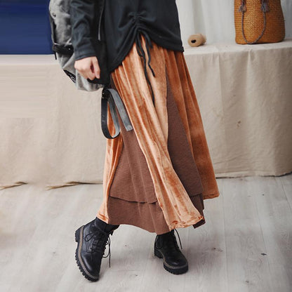 Winter Soft Comfortable Stitching A-line Skirt