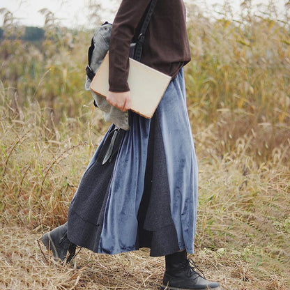 Winter Soft Comfortable Stitching A-line Skirt