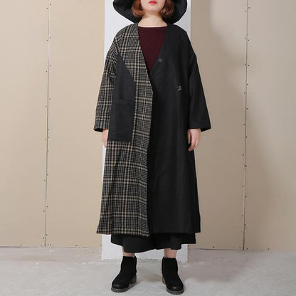Winter Spliced Long Sleeve Lattice Women Coat