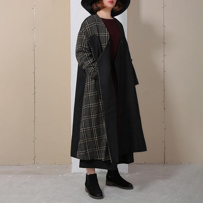 Winter Spliced Long Sleeve Lattice Women Coat