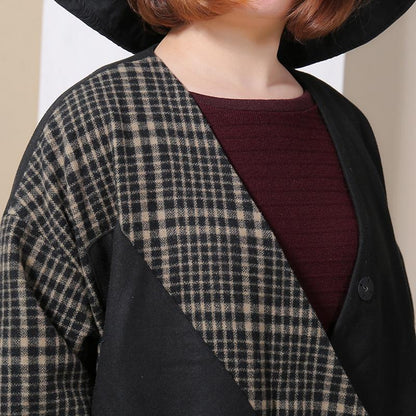 Winter Spliced Long Sleeve Lattice Women Coat