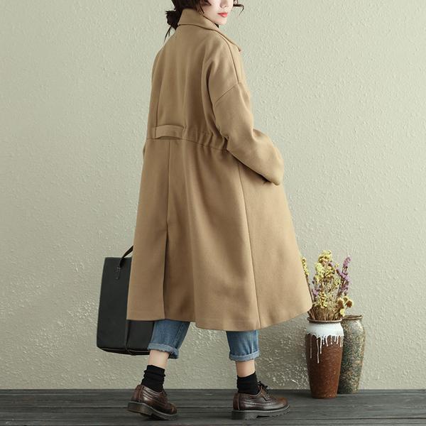 Women Autumn Winter Lapel Long Sleeve Casual Pleated Long Coat