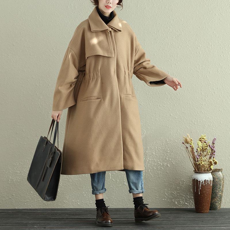 Women Autumn Winter Lapel Long Sleeve Casual Pleated Long Coat