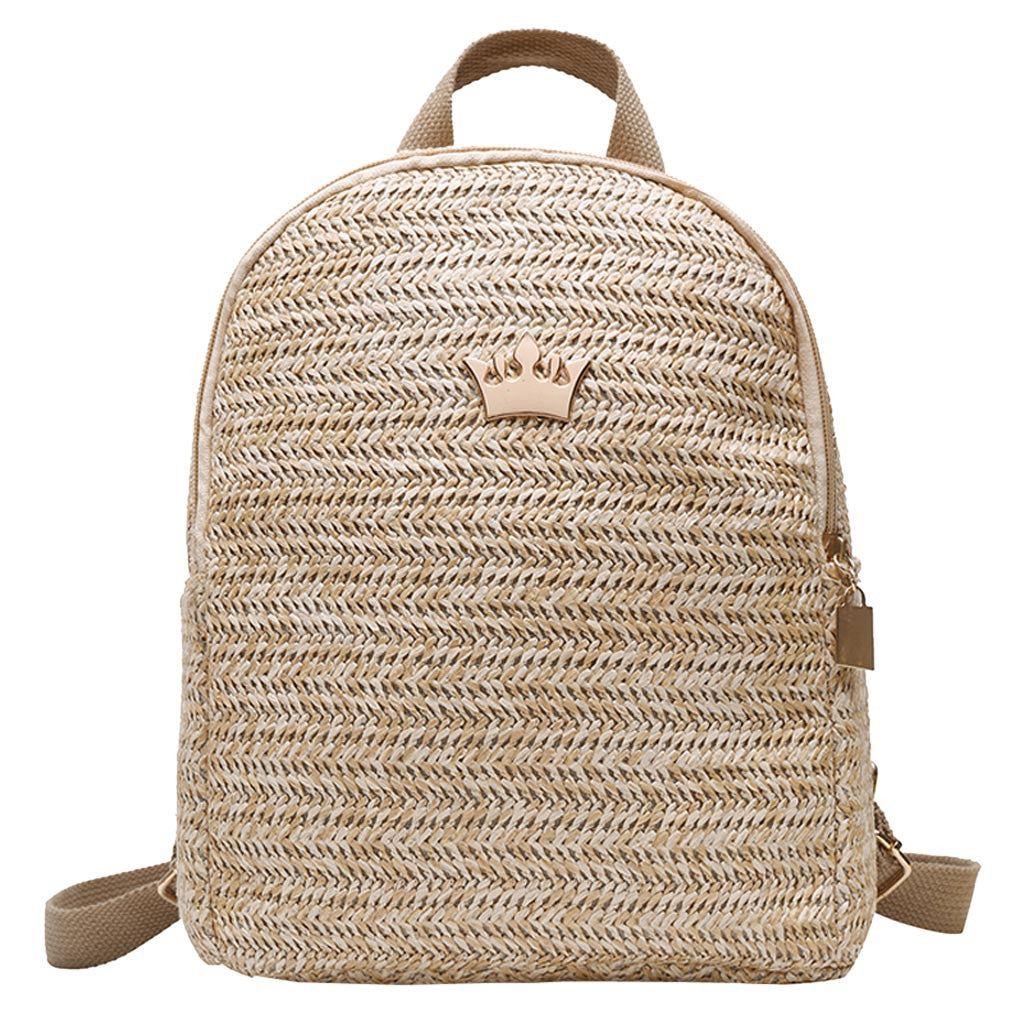 Round Softback Straw Woven Beach Women Backpacks