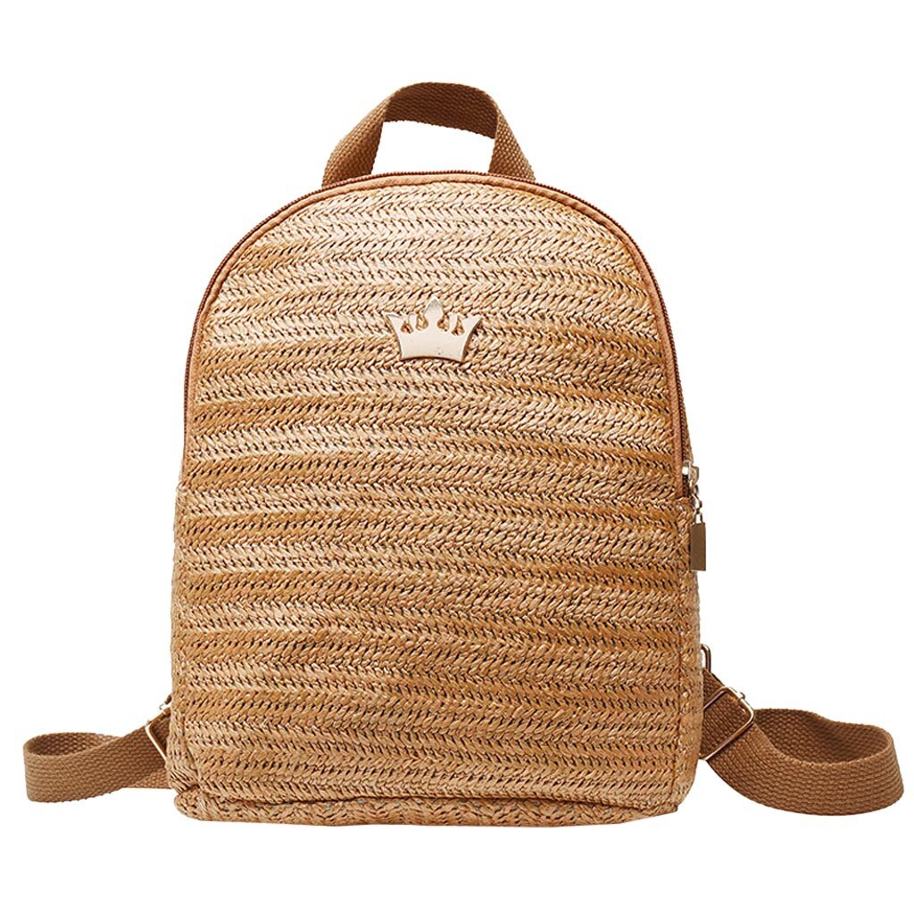 Round Softback Straw Woven Beach Women Backpacks