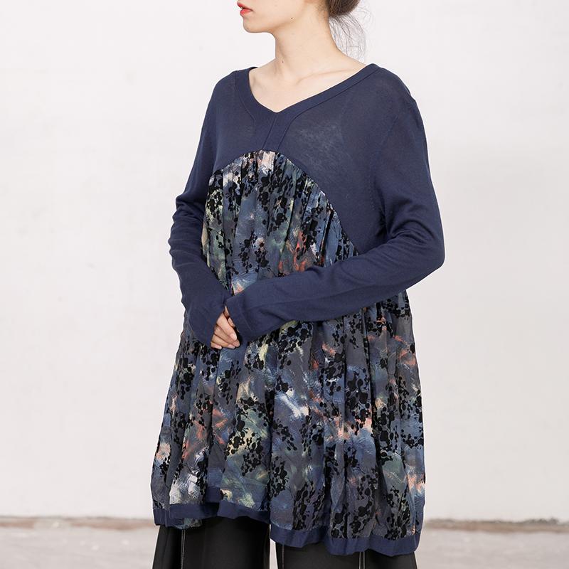 Women Autumn V Neck Long Sleeve Printed Sweater