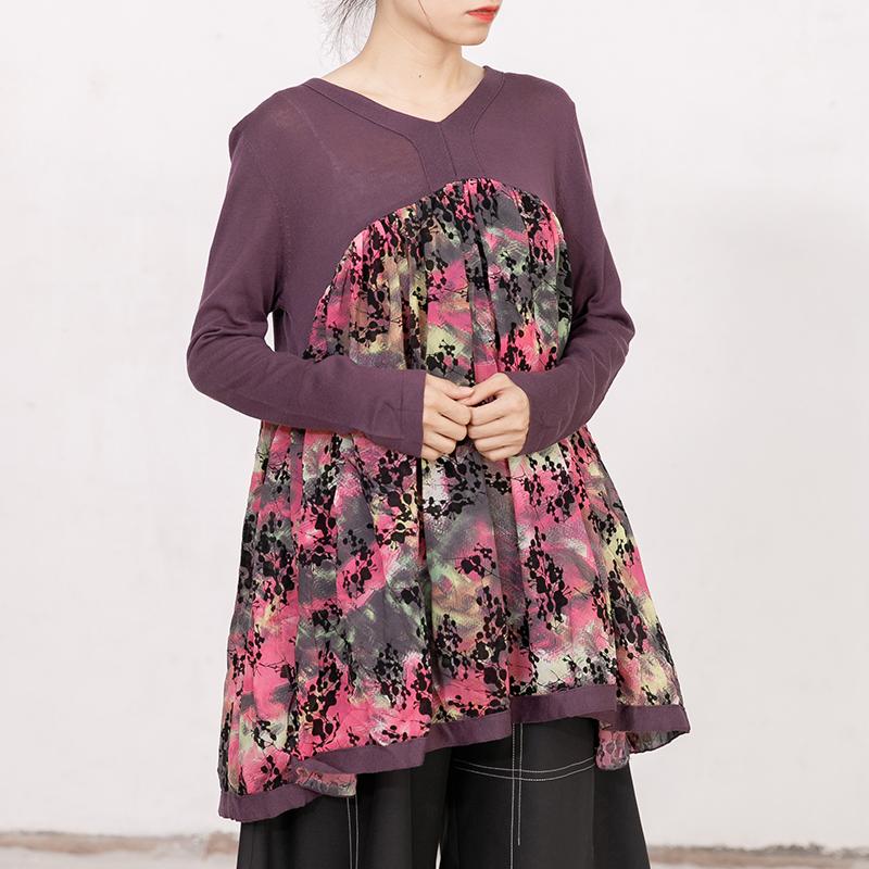 Women Autumn V Neck Long Sleeve Printed Sweater