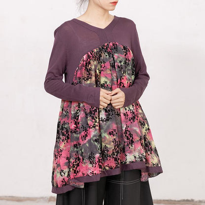 Women Autumn V Neck Long Sleeve Printed Sweater
