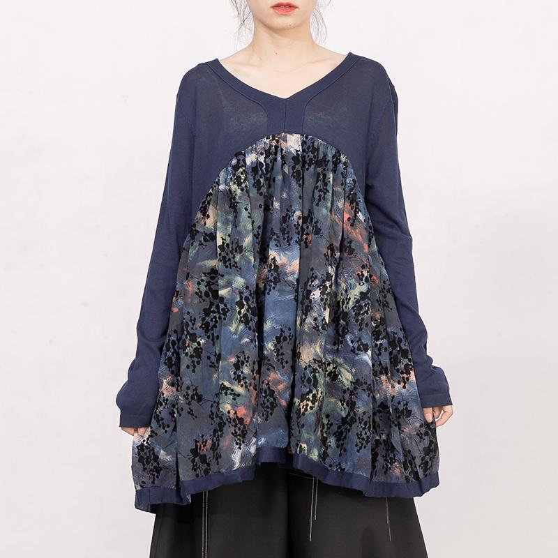 Women Autumn V Neck Long Sleeve Printed Sweater