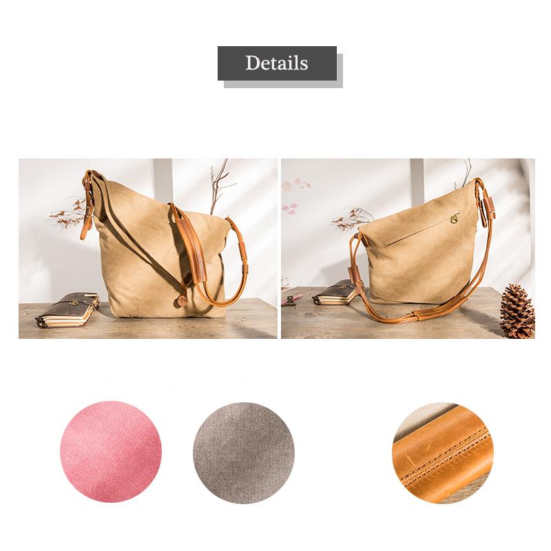 Women Canvas And Leather Crossbody Bag