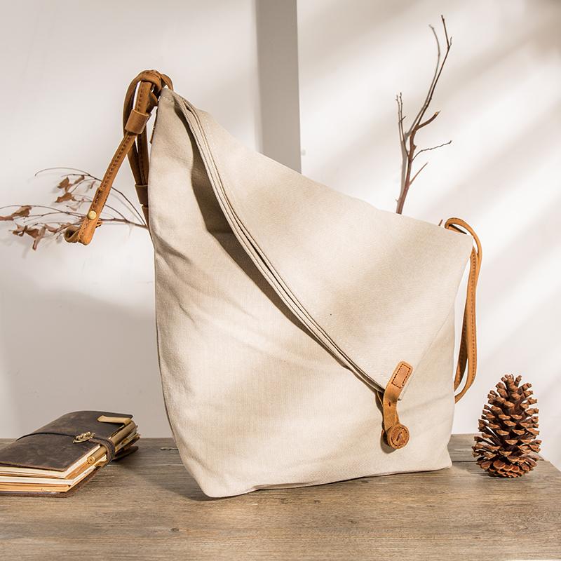 Women Canvas And Leather Crossbody Bag