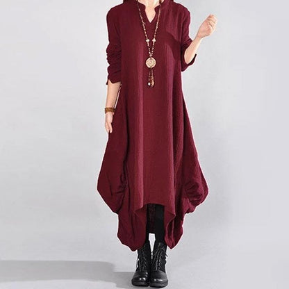 Women Casual Loose Cotton Autumn Dress