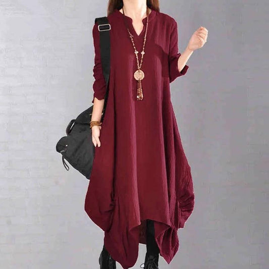 Women Casual Loose Cotton Autumn Dress