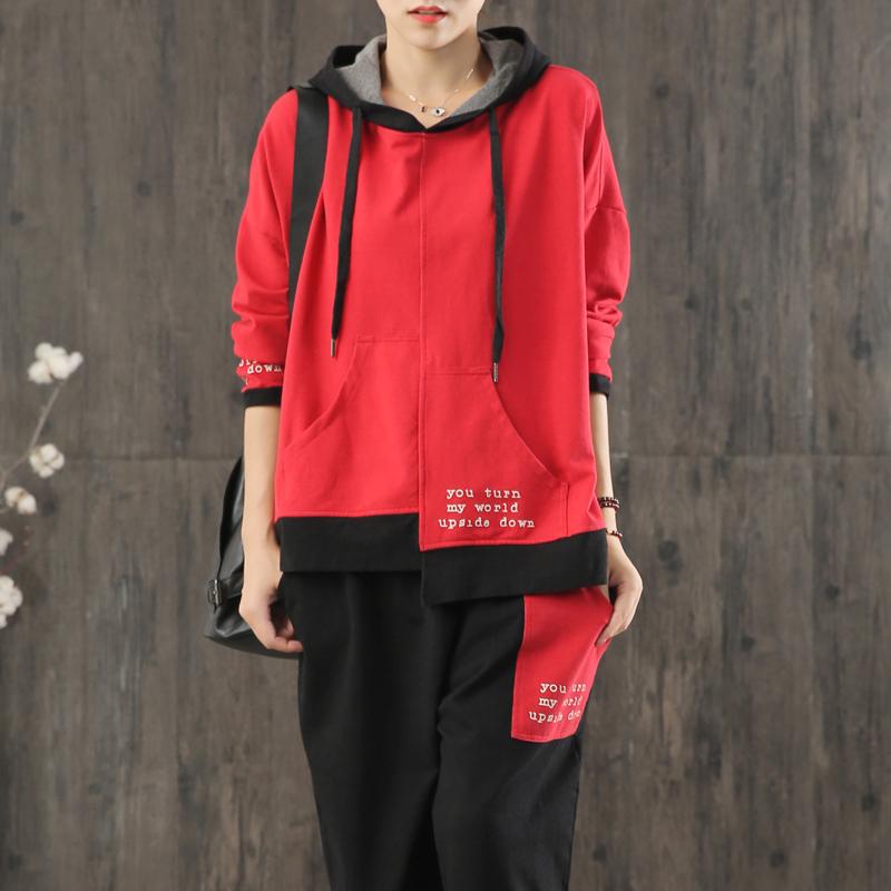 Women Casual Red Hoodie And Pants Set