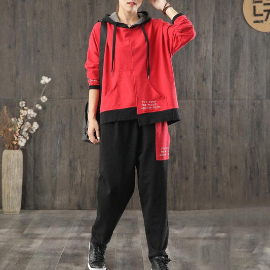 Women Casual Red Hoodie And Pants Set