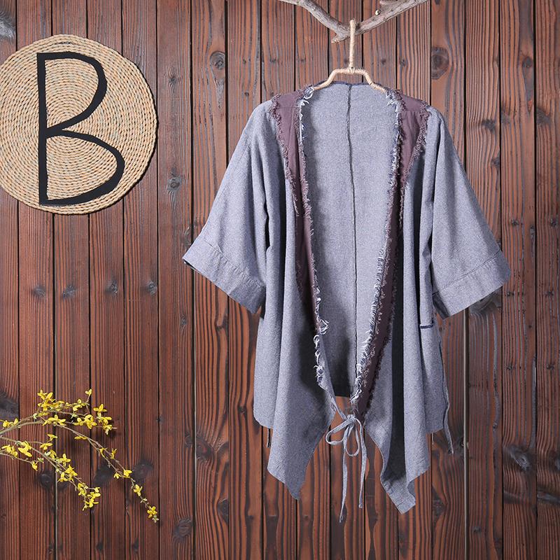 Women Casual V-Neck Print Cardigan Drawstring Coat