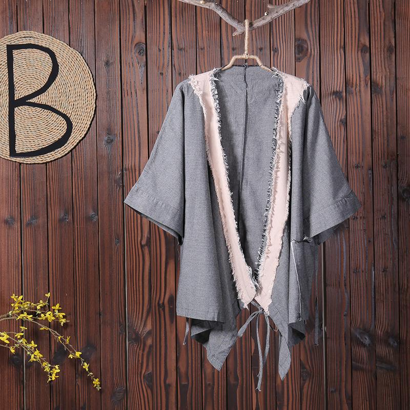 Women Casual V-Neck Print Cardigan Drawstring Coat