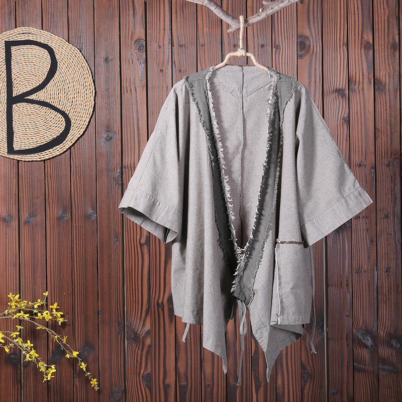 Women Casual V-Neck Print Cardigan Drawstring Coat