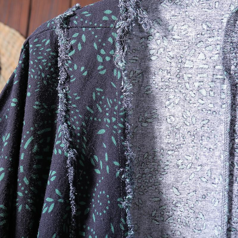 Women Casual V-Neck Print Cardigan Drawstring Coat