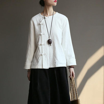 Women Chinese Style Cotton Frog Spring Coat Shirt