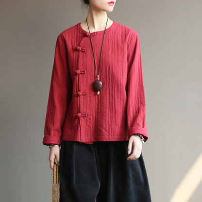 Women Chinese Style Cotton Frog Spring Coat Shirt