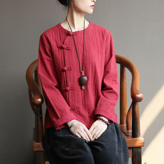 Women Chinese Style Cotton Frog Spring Coat Shirt