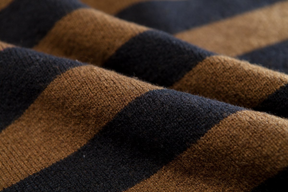 Turn-down Collar Women Coffee Stripe Cardigan