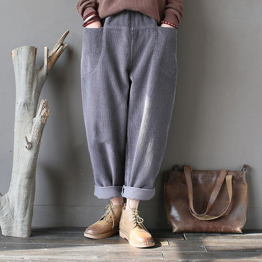 Women Corduroy Loose Spring Vintage Casual Harem Pants