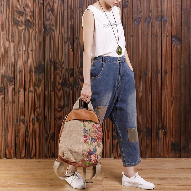 Women Cotton Casual Pockets Straight Jeans