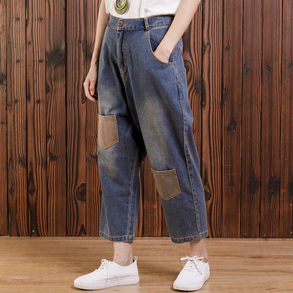 Women Cotton Casual Pockets Straight Jeans