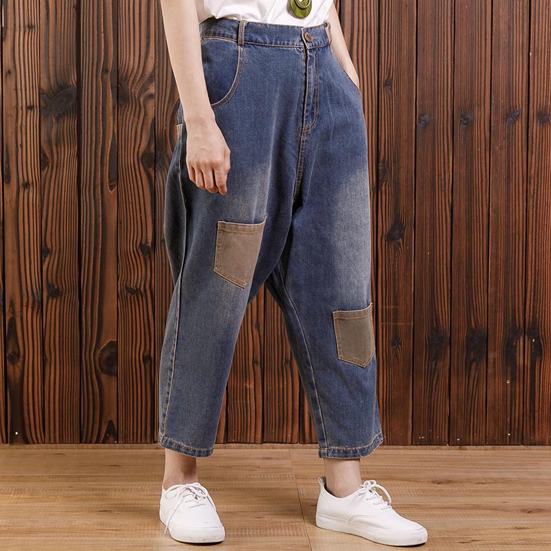 Women Cotton Casual Pockets Straight Jeans