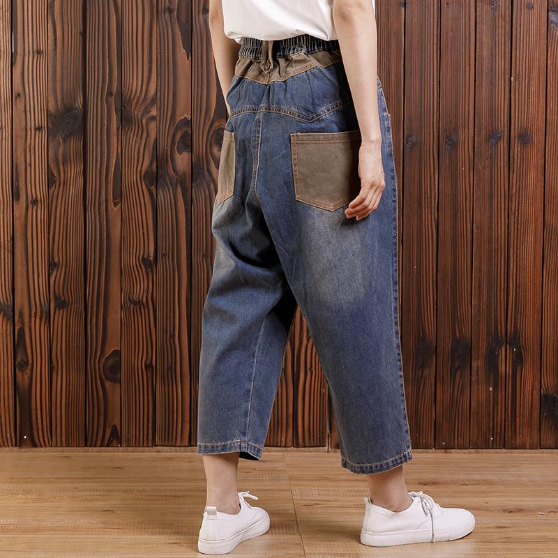 Women Cotton Casual Pockets Straight Jeans