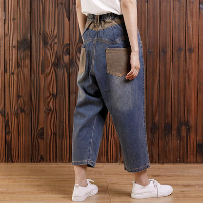 Women Cotton Casual Pockets Straight Jeans