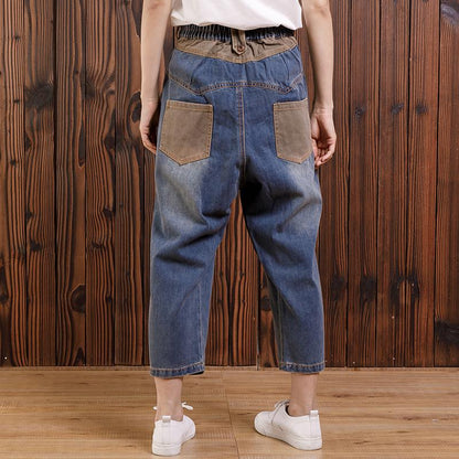 Women Cotton Casual Pockets Straight Jeans