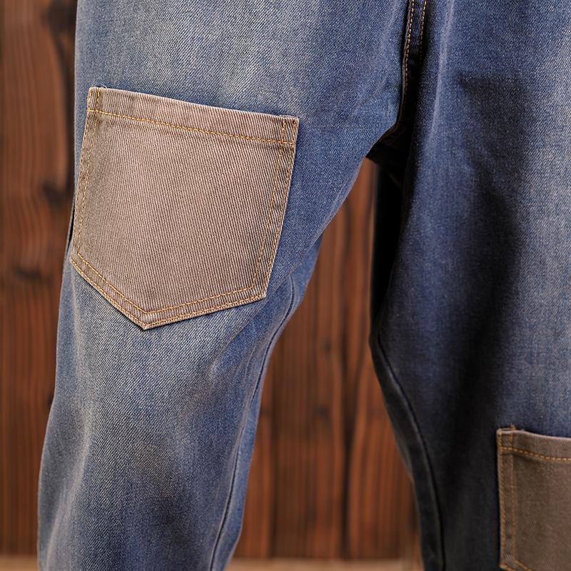 Women Cotton Casual Pockets Straight Jeans