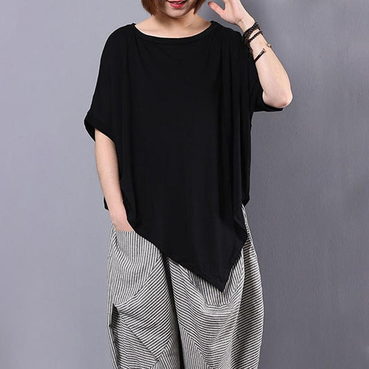 Women Cotton Irregular Hem Solid Color Loose Shirt