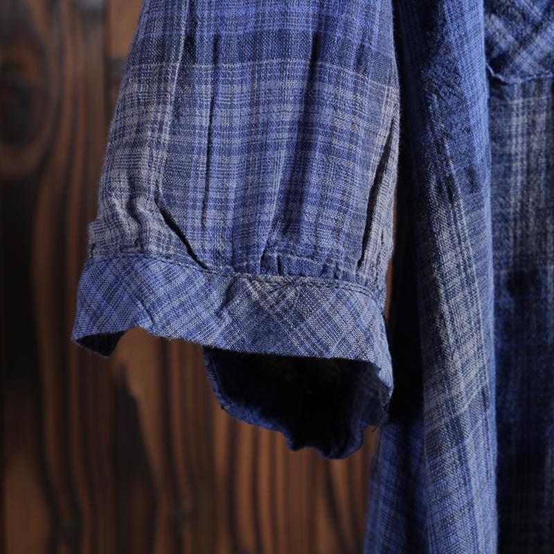 Women Cotton Linen Dress Casual Plaid Dress