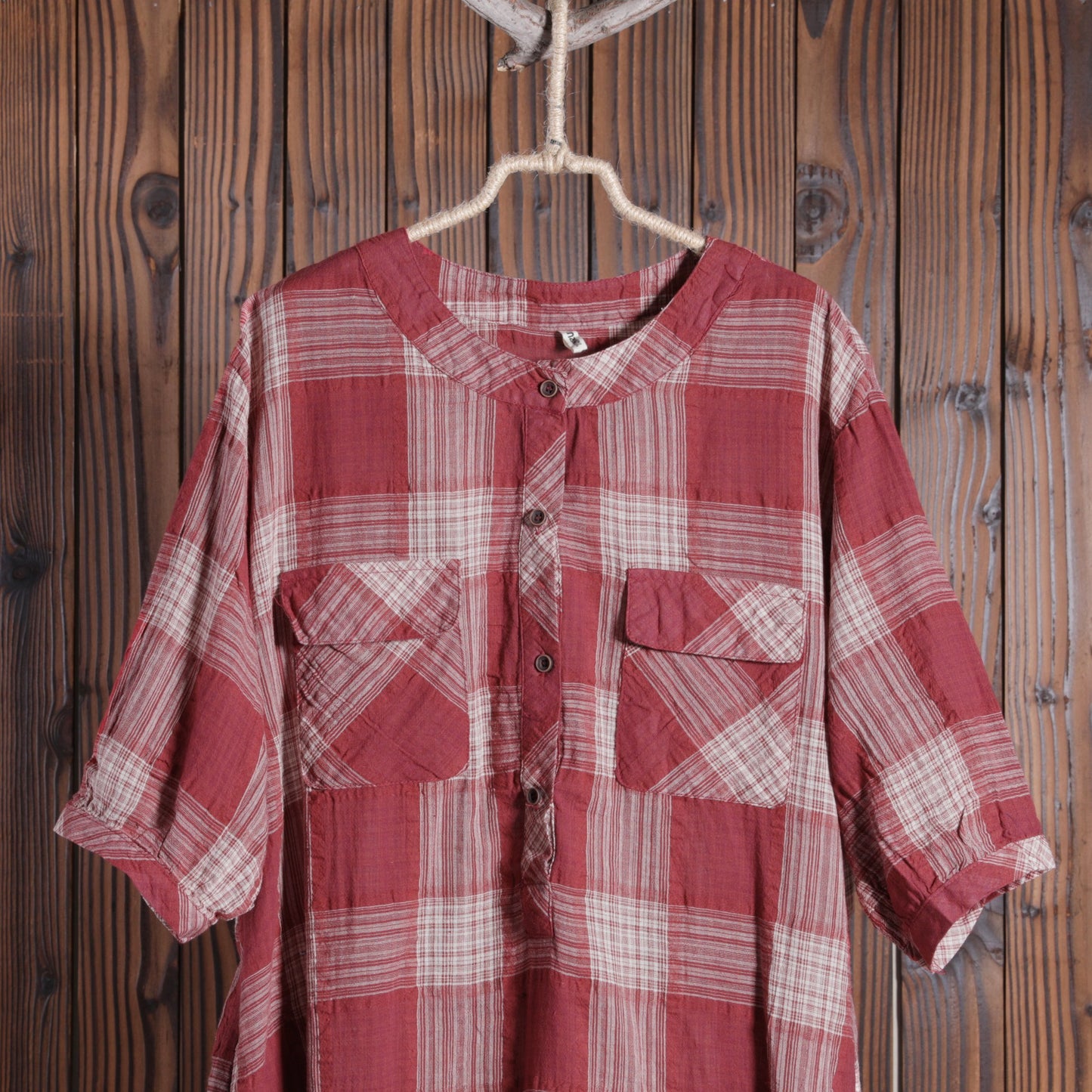 Women Cotton Linen Dress Casual Plaid Dress