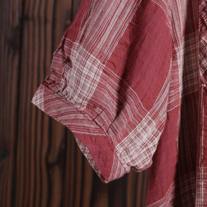 Women Cotton Linen Dress Casual Plaid Dress
