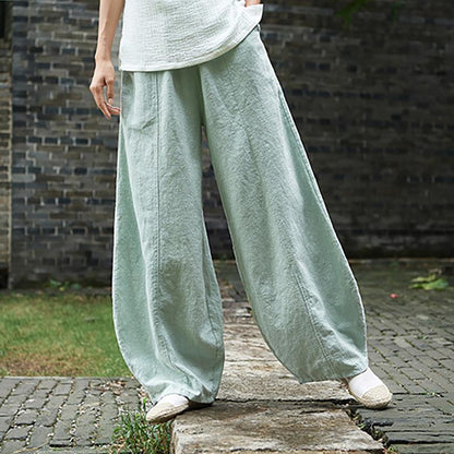 Women Cotton Linen Wide Leg Lantern Pants