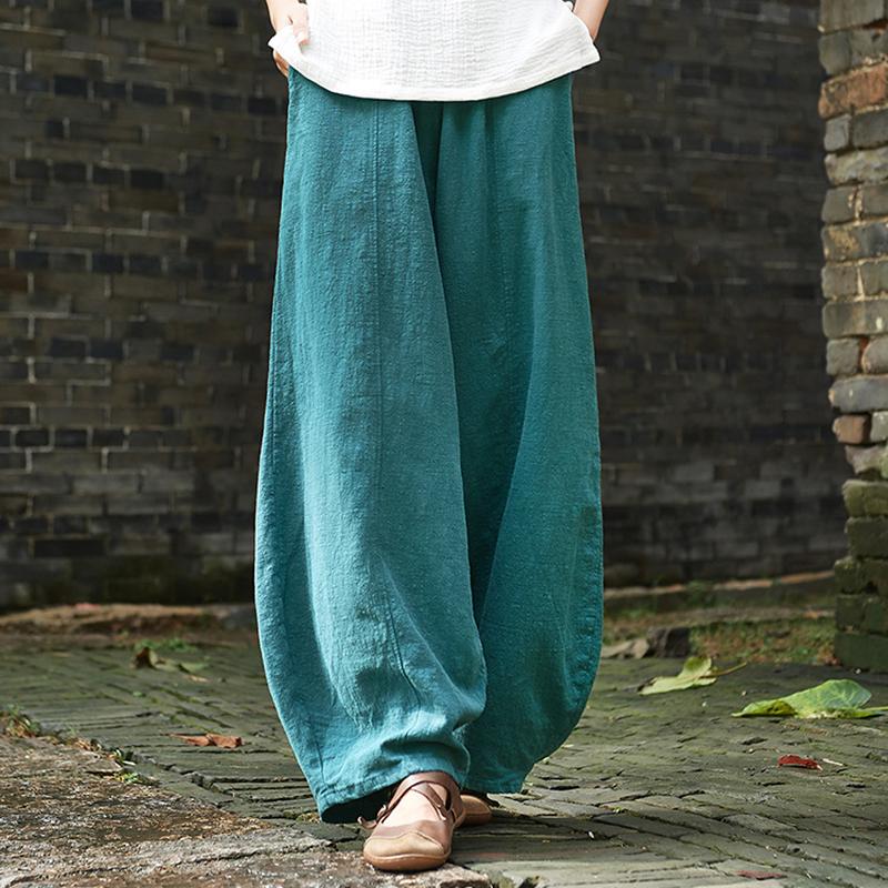 Women Cotton Linen Wide Leg Lantern Pants