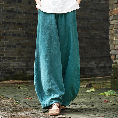 Women Cotton Linen Wide Leg Lantern Pants