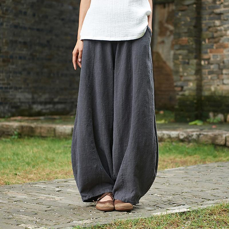 Women Cotton Linen Wide Leg Lantern Pants