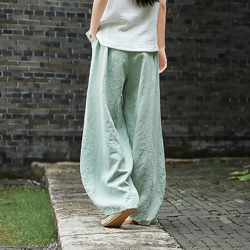 Women Cotton Linen Wide Leg Lantern Pants